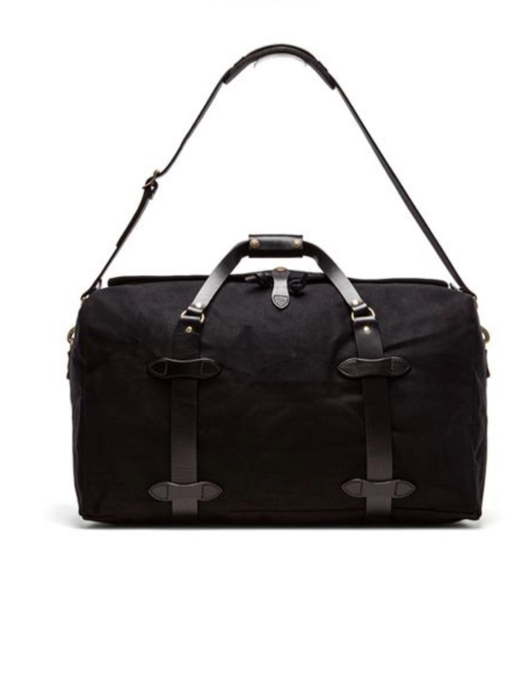 FILSON  BLACK TWILL DUFFLE BAG .
